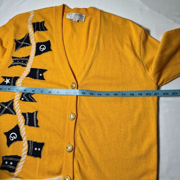 St John Collection by Marie Gray Yellow Nautical Flag Knit Cardigan Sweater S - Picture 3 of 13